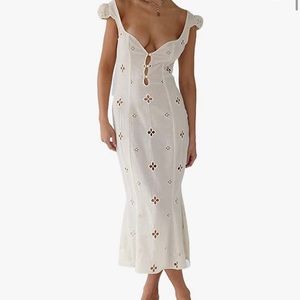 White long dress flower cutout details
